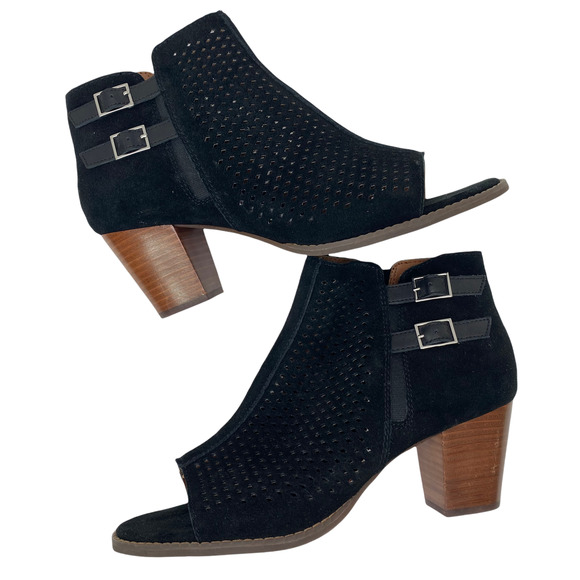 Vionic Chryssa Black Open Toed Ankle Booties Peep Toe Boots Shoes Heels - Picture 4 of 7